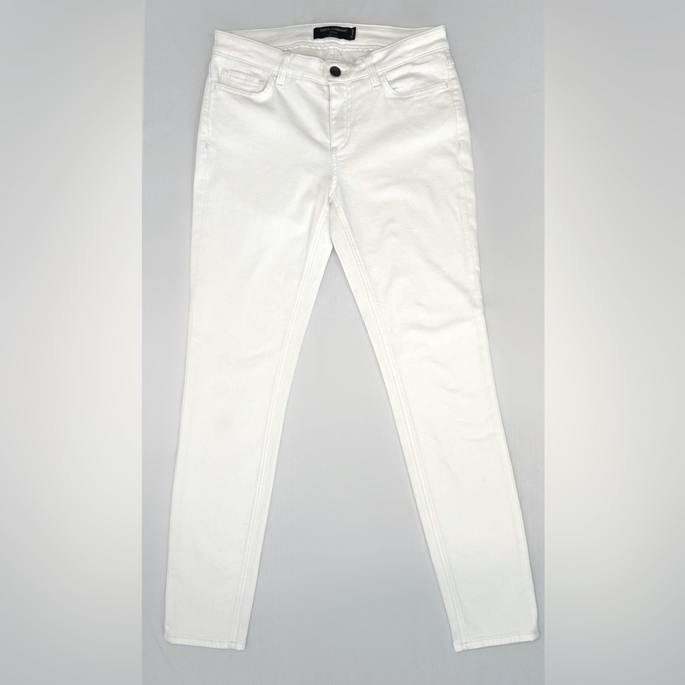 Dolce & Gabbana White/Gold Pineapple-Pocket Skinny Jeans, Size US 8 / IT 42 - Picture 4 of 14